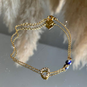 Bracelet œil grec "Coeur strass"